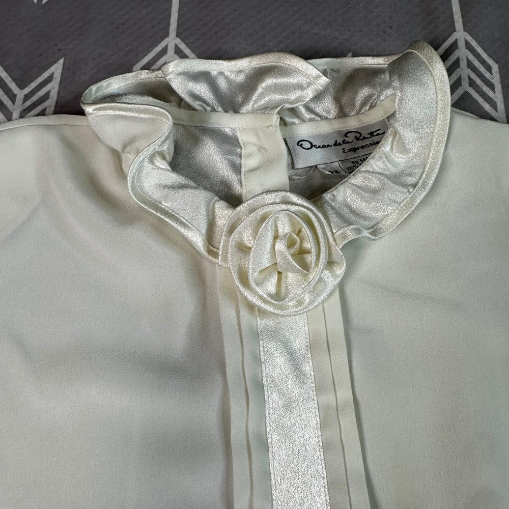 Oscar de la Renta Expressions Ivory Ruffle Collar Romantic Victorian Coquette 12 - Picture 2 of 9